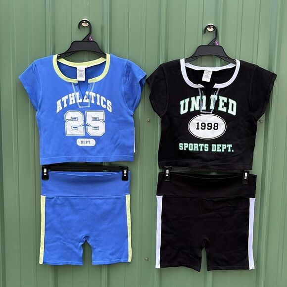 Seamless Crop Top & High-Rise Biker Shorts Graphic 2-Piece Set 2-Pack Size XXL - Picture 1 of 10